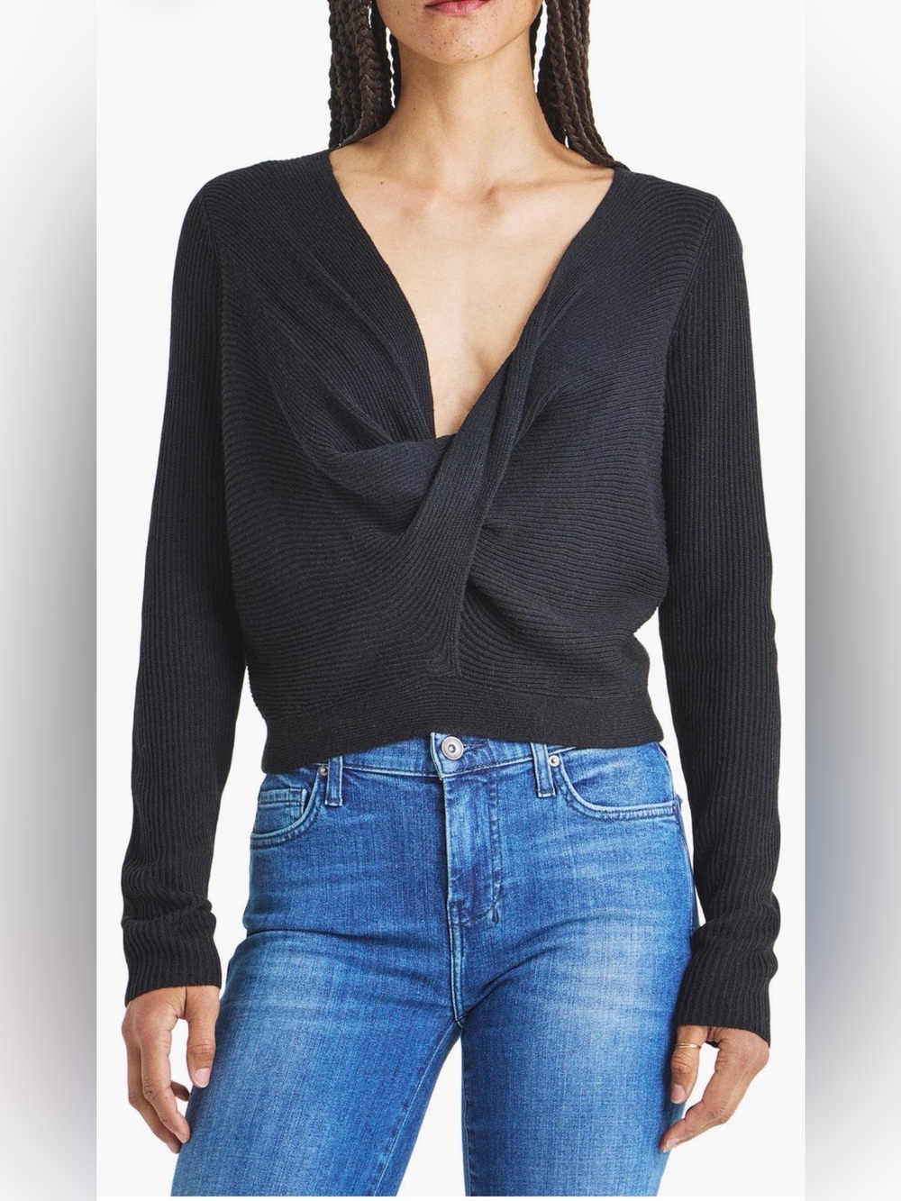 Splendid Black Leah Surplice Sweater